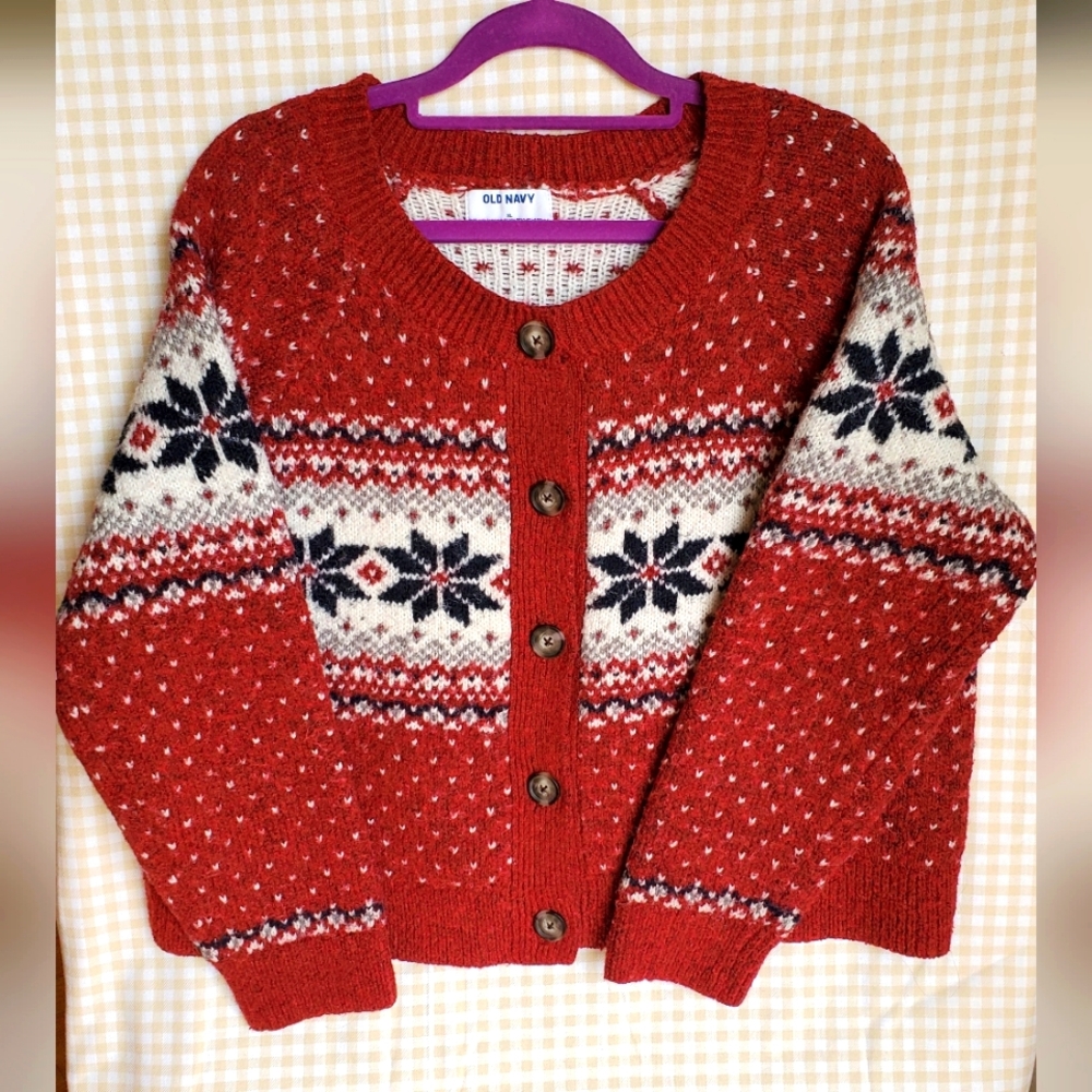 Old navy chunky Christmas button-up holiday snowflake cardigan for women size XL